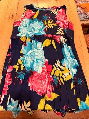 HEIMISH USA Navy Floral Midi Dress with Turquoise and Pink Blooms